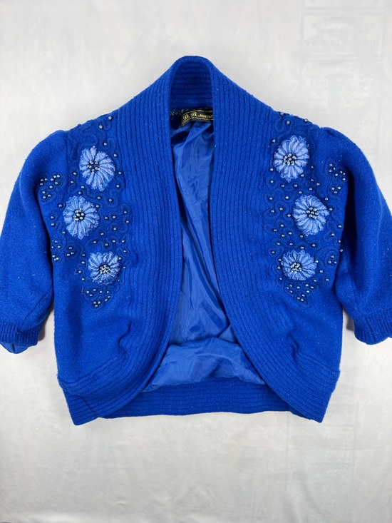 D.B. Moreno Sweaters - Vintage D.B. Moreno Blue Angora Wool 70% Beaded Cardigan Jacket Korea Size S